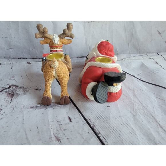 2 Winkles Wonderland 1996 Gift Innovations Santa Set Candle Holders Reindeer - Picture 5 of 12